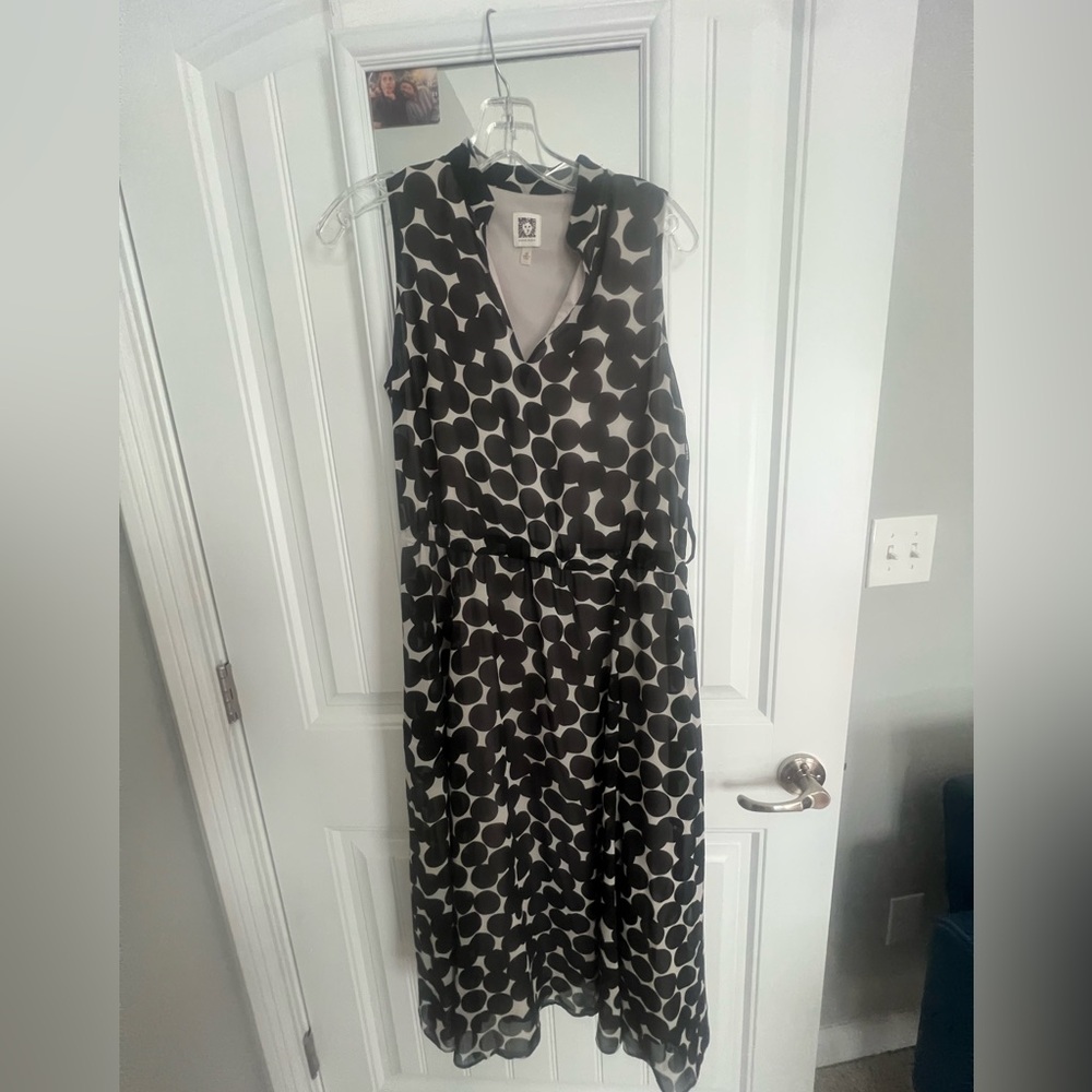 Anne Klein Black and Tan polka dot midi dress